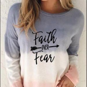 Faith Over Fear Ombre Long Sleeve Tee - Gray/Pink